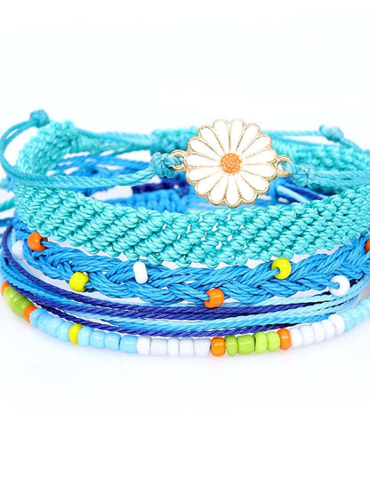 5 Pcs per set daisy flower String Bracelet Handmade Braided Rope Charms Boho Surfer Bracelet for Teen Girls Women for Women