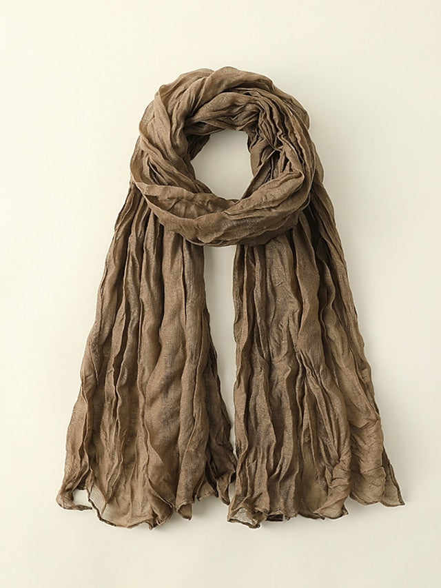 1pcs New Thin Pleated Women Scarf Hijabs Plain Color Girls Scarfs Ladies Shawl Wrap Headband Soft Warm Scarves for Women