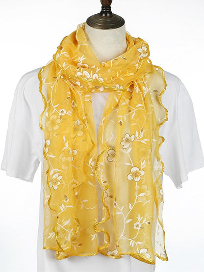 New Flower Embroidery Gauze Scarf Women Travel Holiday Sunscreen Beach Shawl Daily Streetwear Birthday Gift for Women