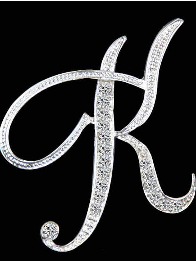 letter brooch pins initial rhinestone brooch for women crafts silvery m for Women