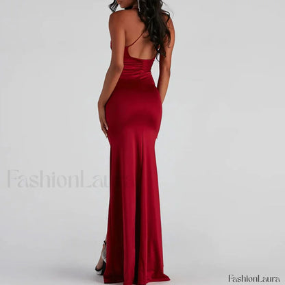 V High Slit Maxi Dress - Red