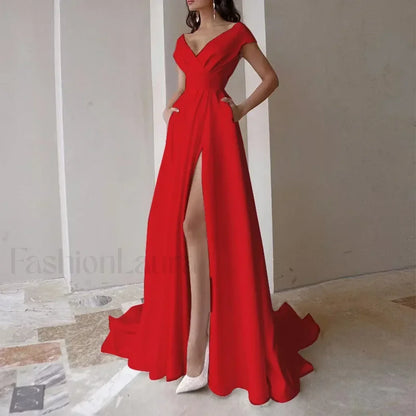 V-neck Ruffled Evening Long High Waist Elegant Party 2024 New Sexy Irregular Graduation Prom Dress