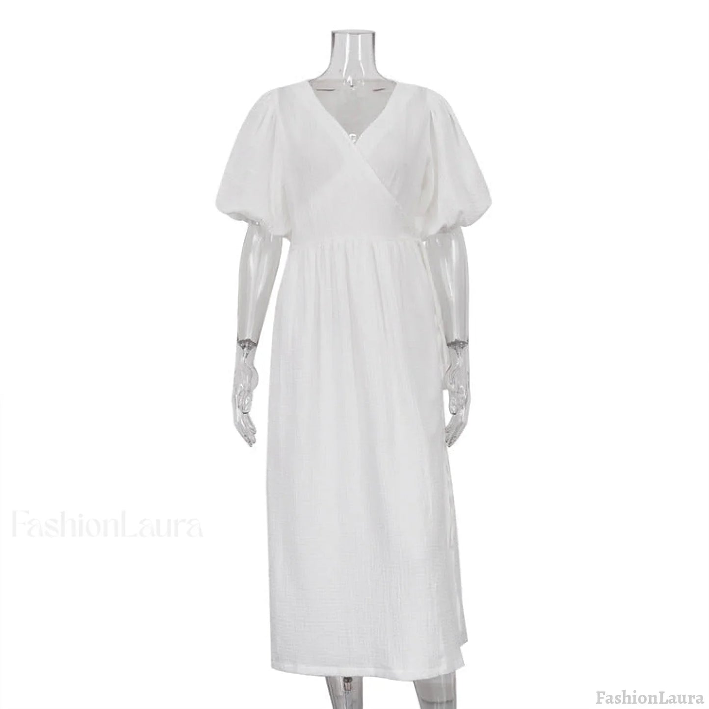 V neck Short Sleeve Lace up Dress French Office Solid Color Dress