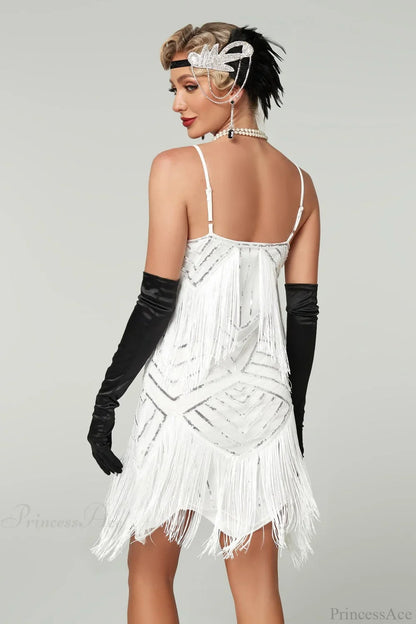V-Neck Tassel Sequin Party Dress