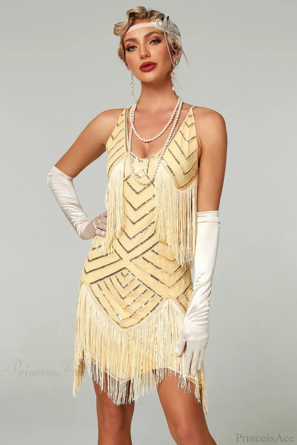 V-Neck Tassel Sequin Party Dress