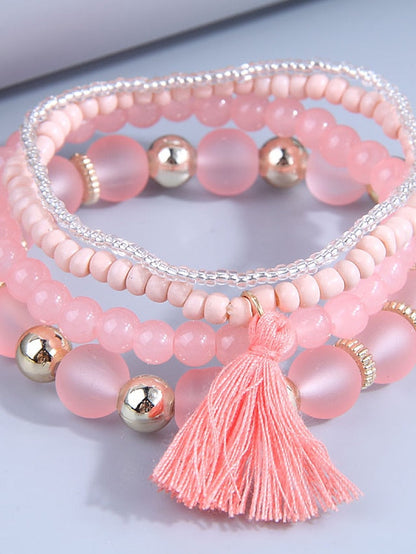 Bead Bracelet Layered Vintage Theme Tassel Holiday Resin Bracelet Jewelry Black / White / Pink For Daily Holiday Date for Women
