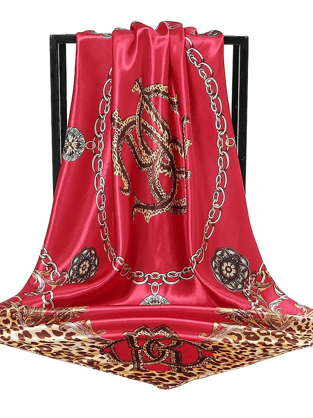 1pcs 90*90cm Square Silk Scarves Women Foulard Head Office Ladies Shawl Wrap Muffler Pareo Bandanna Female Print Hijab Poncho Beach for Women