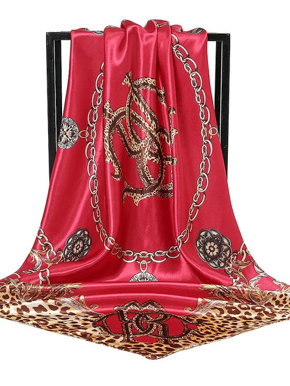 1pcs 90*90cm Square Silk Scarves Women Foulard Head Office Ladies Shawl Wrap Muffler Pareo Bandanna Female Print Hijab Poncho Beach for Women