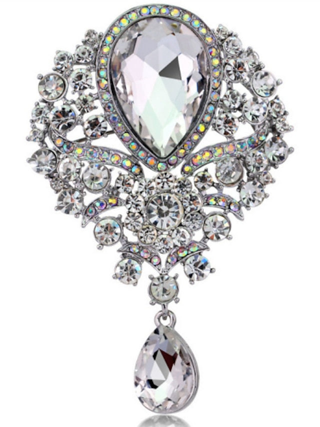 Brooches Pear Cut Solitaire Party Ladies Luxury Work Fashion Crystal Cubic Zirconia Rhinestone Brooch Jewelry Purple Blue Gold For Party Wedding Special Occasion Anniversary Birthday Gift for Women