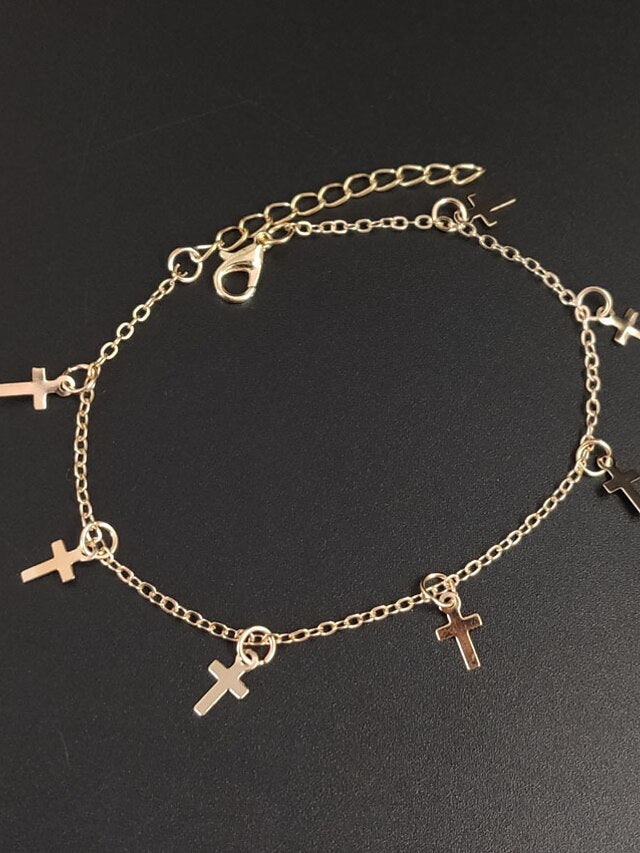 Ankle Bracelet Stylish Simple Body Jewelry For Daily Date Classic Alloy Cross Silver Gold 1PC for Women