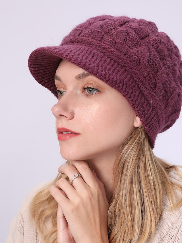 Warm Knitting Beret Hat Winter Women Solid Cap Outdoor Windproof Ear Protection Skiing Hiking Girls Caps for Women