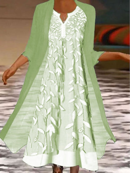 A Line Dress Midi Dress Gray 3/4 Length Sleeve Print Pure Color Ruched Fall Spring Crew Neck Elegant Casual Classic  S M L XL XXL 3XL / Loose for Women