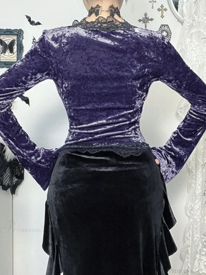 Velvet Lace Patchwork Knit Top