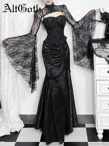 Velvet Lace Patchwork Trumpet Skirt