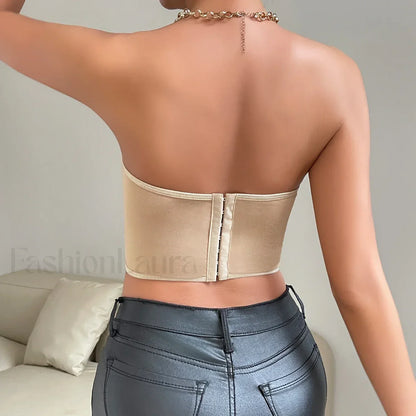 Vemina Y2K Embroidery Floral Strapless Tube Crop Top