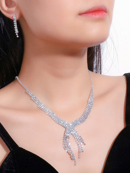3pcs Bridal Jewelry Sets Bride Jewelry Set Silver Crystal Wedding Necklace Earrings Bridal Rhinestone tessel Pendant Accessories for Women and Bridesmaids (3 piece set - 2 earrings and 1 necklace) for Women