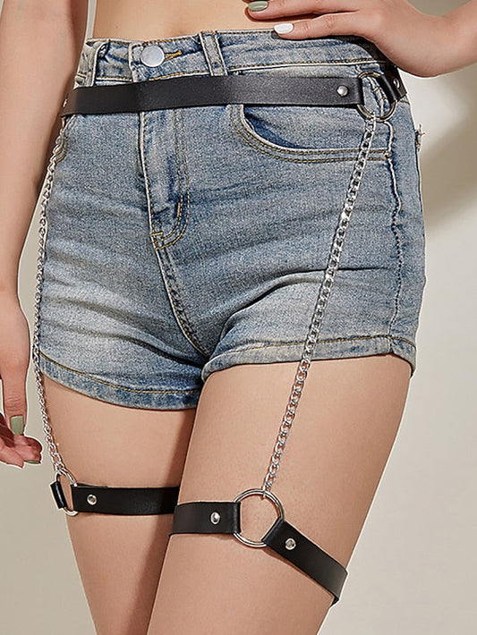 PU Buckle Belt Suspender PU Leather Prong Buckle Chain Casual Vintage Retro Party Daily Black for Women