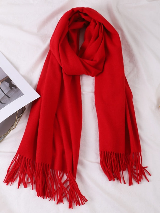 Shawls & Wraps Party Black Scarf Pure Color / Basic / Red / Fall / Winter / Polyester for Women