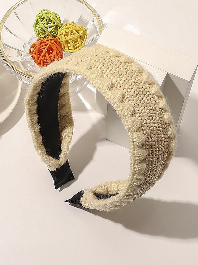 1PC Girls' Headbands Headband For Street Daily Holiday Weave Fabric Wool Edge Raffia Headband-Knotted Beige Wool Edge Raffia Headband - Flat Black Wool Edge Raffia Headband - Flat Beige for Women