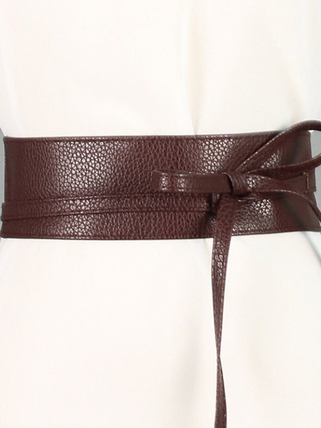 Unisex Wide Belt PU Leather Buckle Free Knot Decor Casual Classic Party Daily White Black Coffee for Women