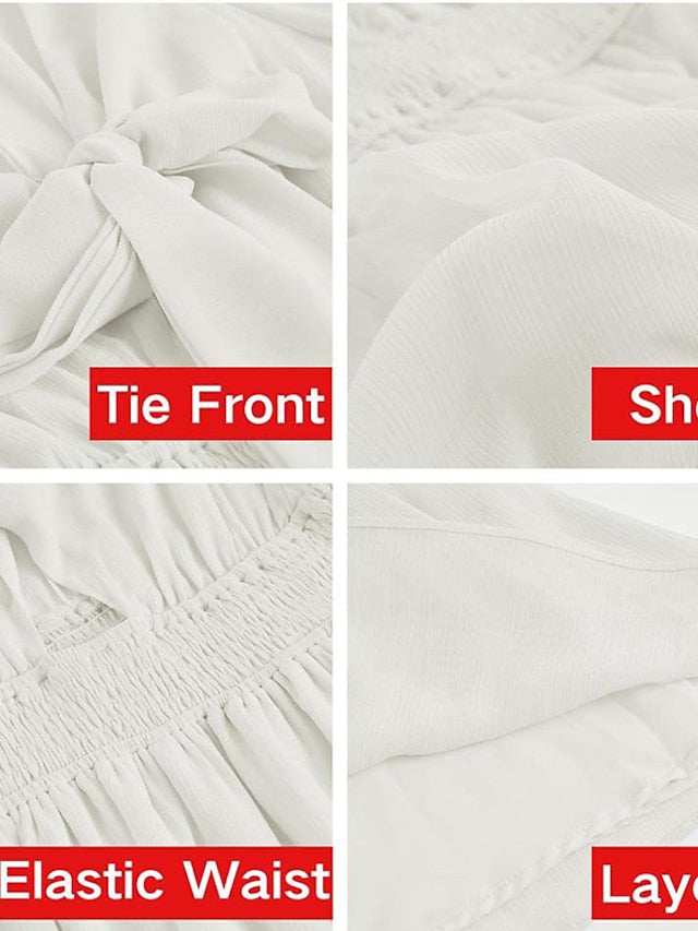 A Line Dress Mini Dress Black White Pink Long Sleeve Pure Color Lace up Summer Spring V Neck Casual Winter Dress Fall Dress  S M L XL for Women