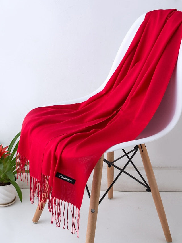 1pcs Solid Color Hijabs Imitation Cashmere Scarf Women All Season Long Shawls And Wraps Hijab Scarves Tassels Thin Headband for Women