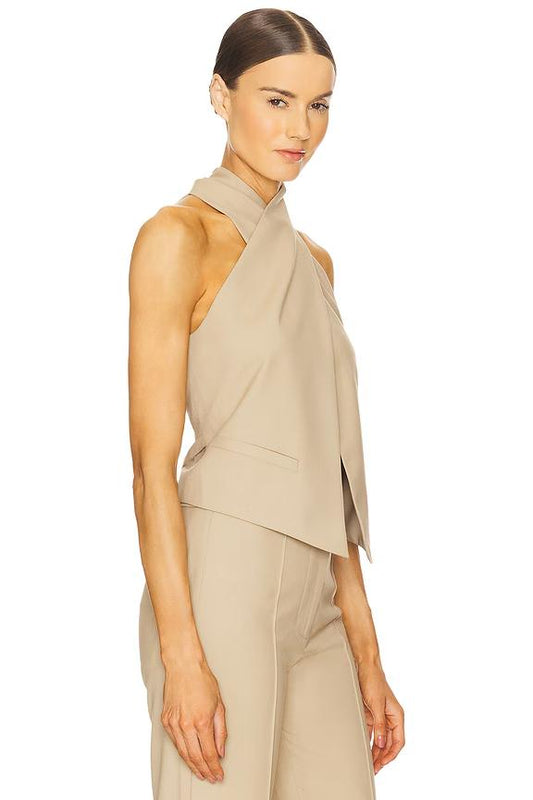 Top tipo chaleco con cuello halter cruzado
