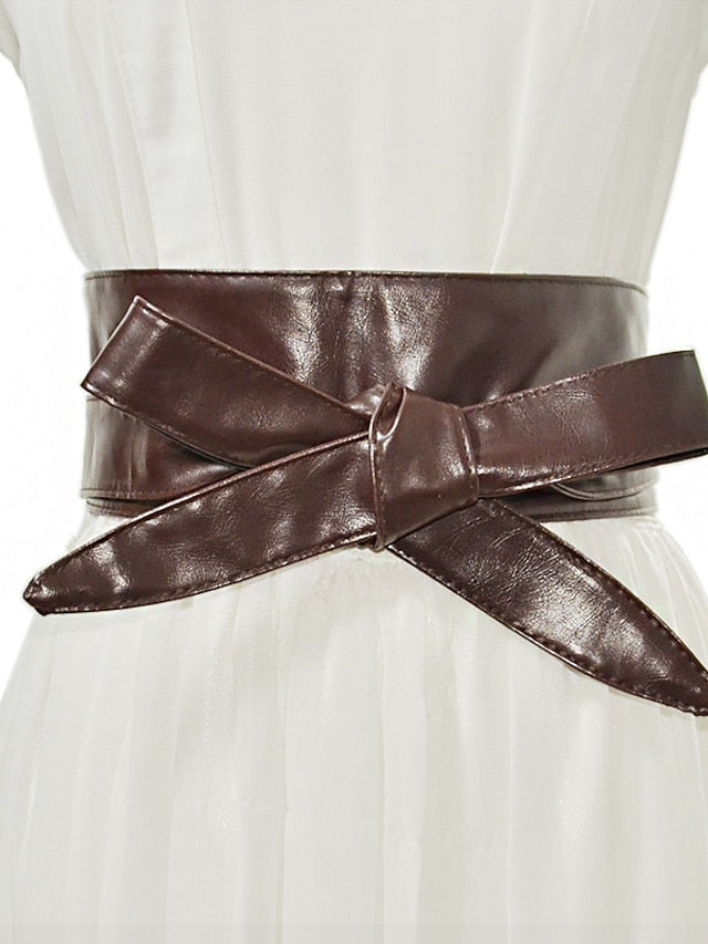 Wide Belt Corset Belt PU Leather Buckle Free Geometric Formal Party Daily White Black Wine Brown for Women