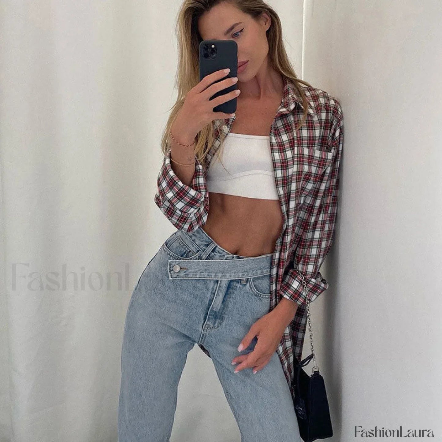 Vintage Belted High Waist Faded Wide Leg Jeans - Light Blue