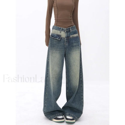 Vintage Blue Wash Trendy Patchwork Boyfriend Jeans