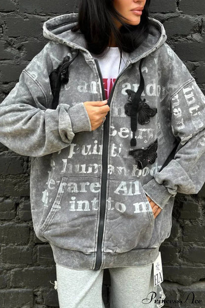 Vintage Bow Letter Distressed Hoodie