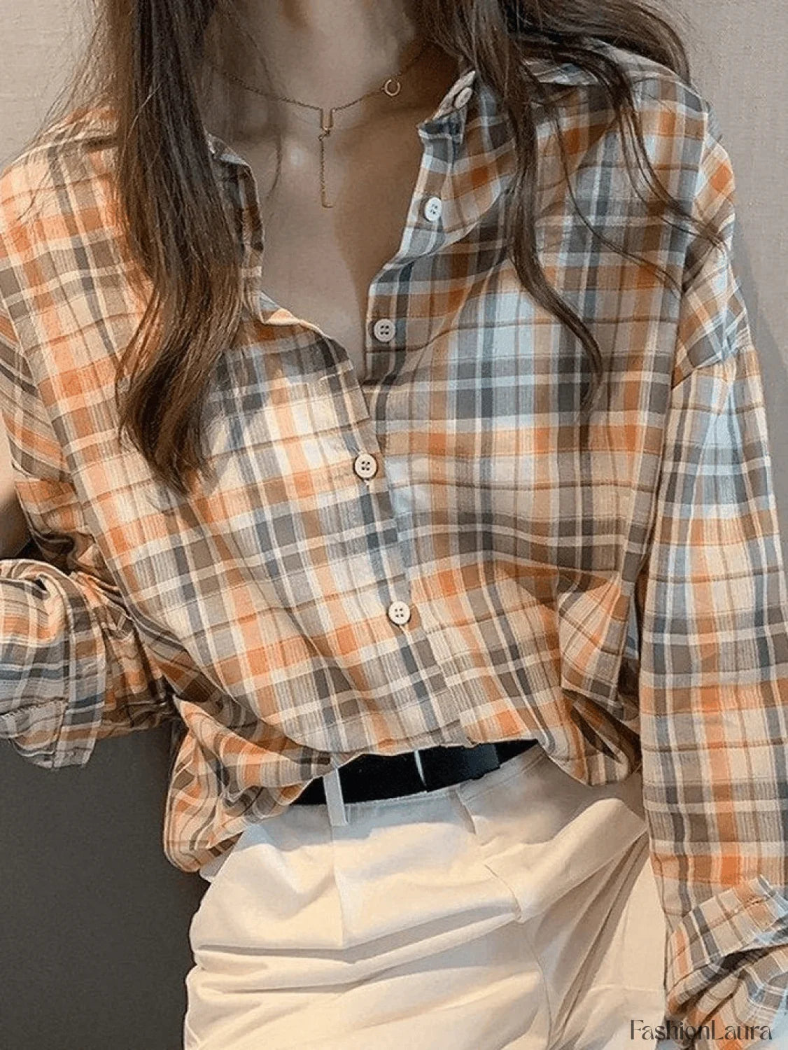 Vintage Checkered Long Sleeve Button Blouse