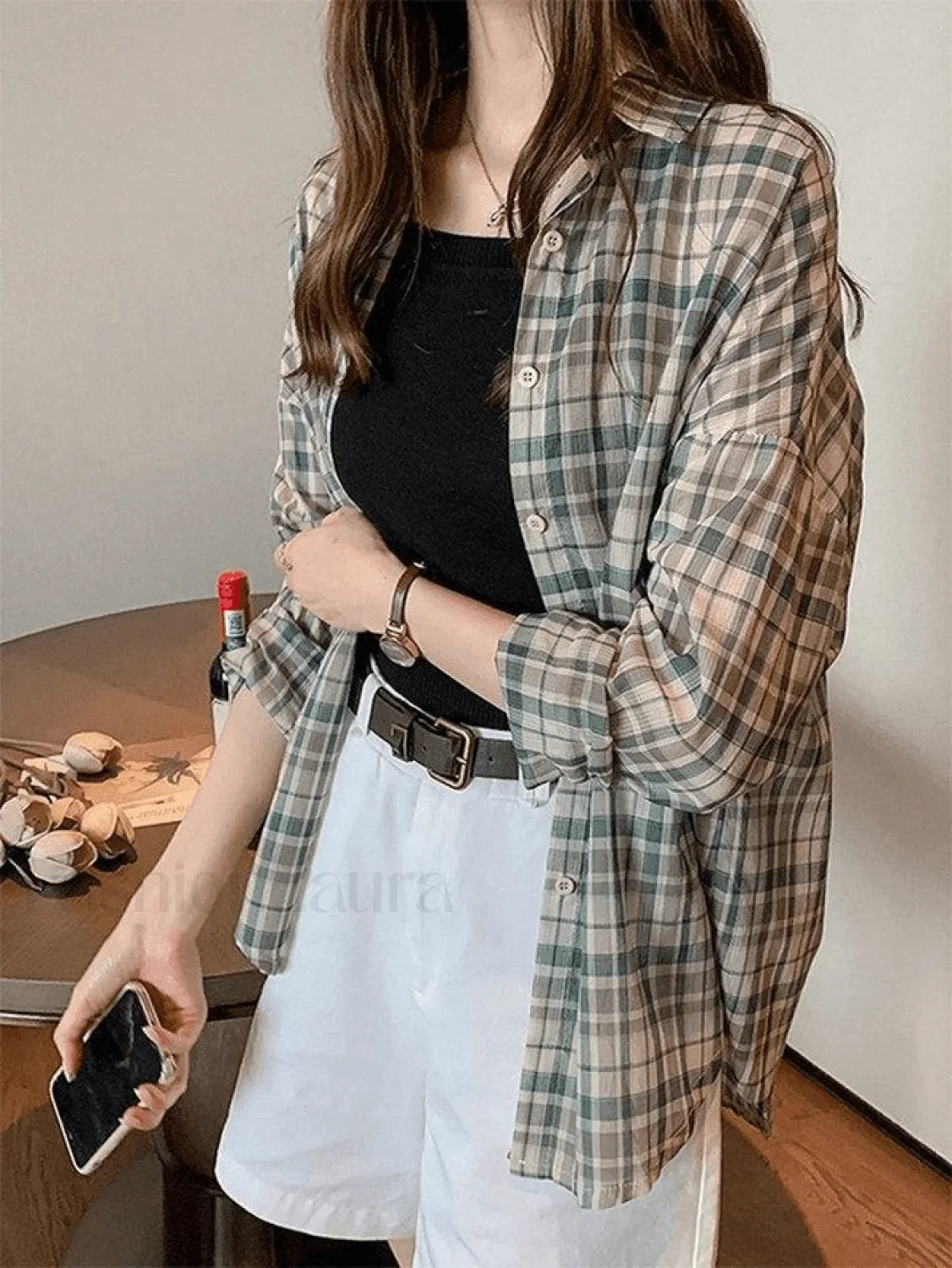 Vintage Checkered Long Sleeve Button Blouse
