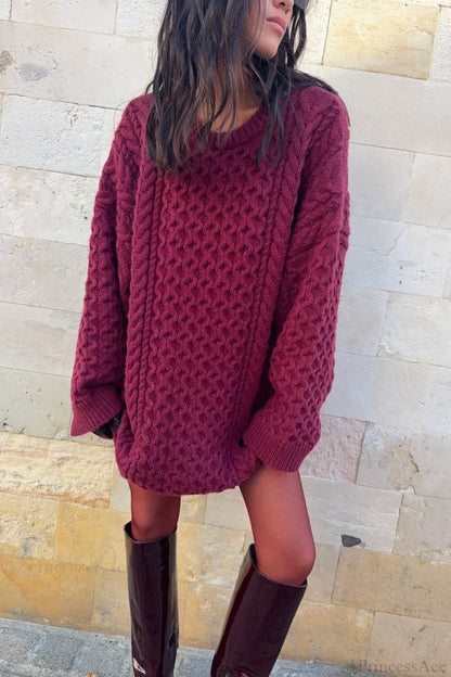 Vintage Crewneck Cable Knit Loose Sweater