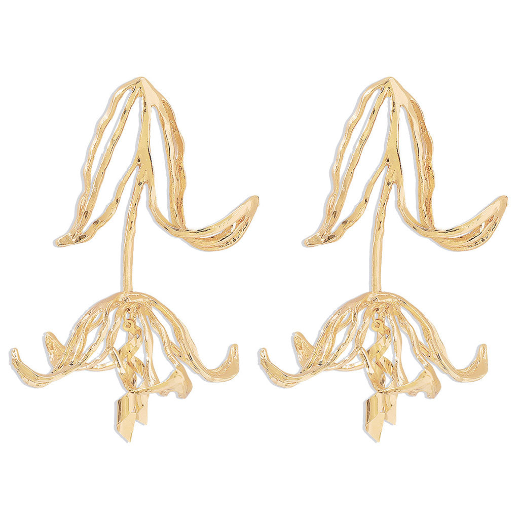 Exaggerated Tulip Flower Drop Earrings in Vintage Polished Plating