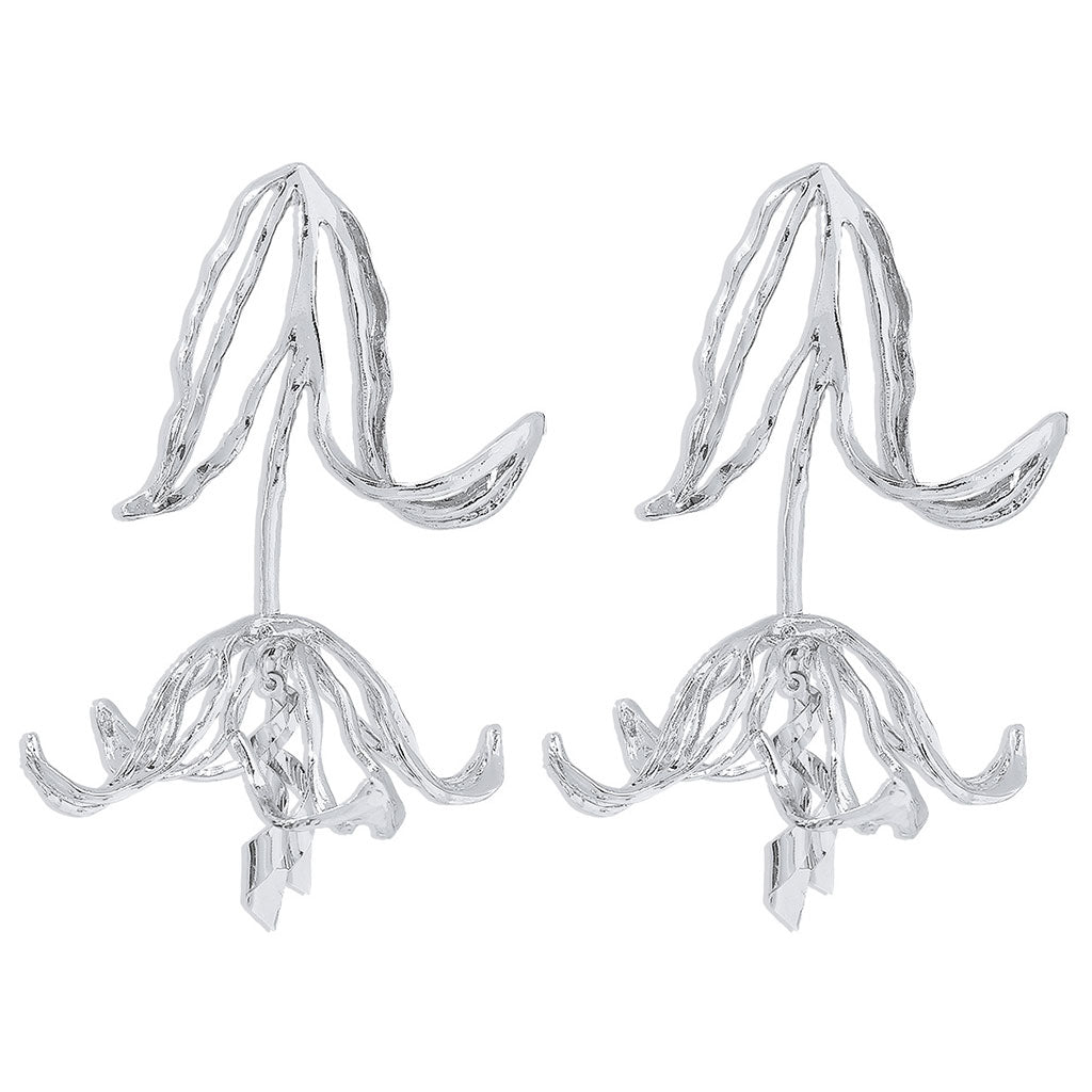 Exaggerated Tulip Flower Drop Earrings in Vintage Polished Plating