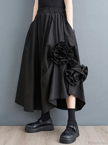 Vintage Floral Loose Midi Skirt