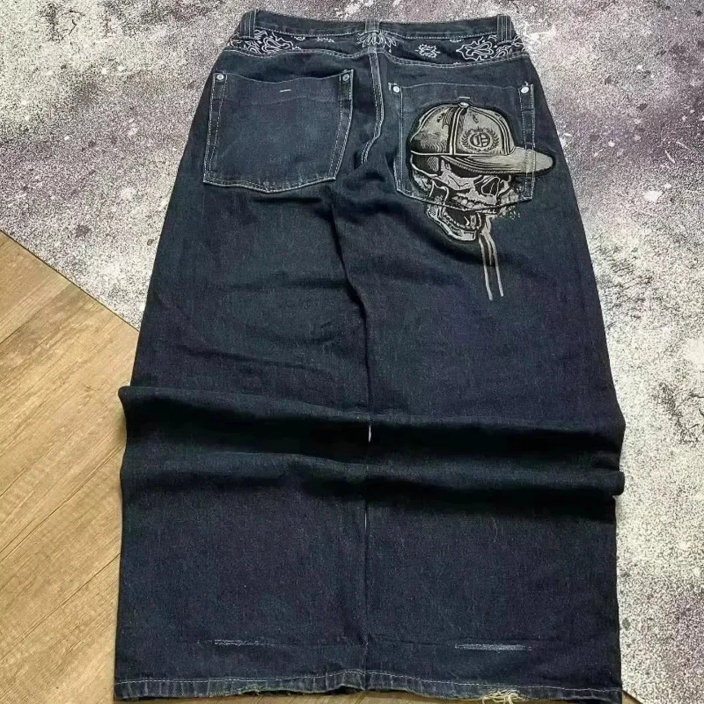 Vintage Gothic Cross Wings Stitched Pants