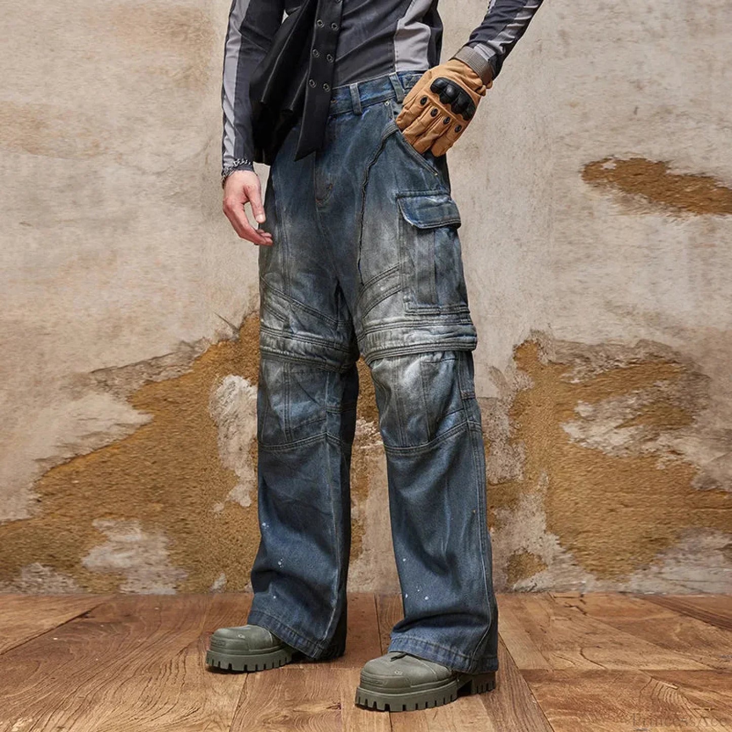Vintage Gothic Multi-Pocket Denim Trouser