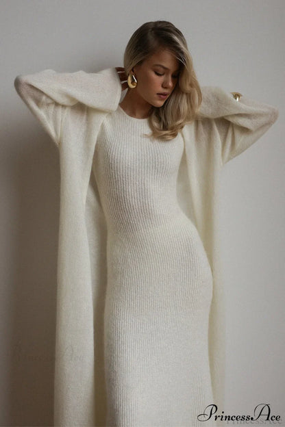 Vintage Knit Cardigan and Sleeveless Dress Two Piece Set