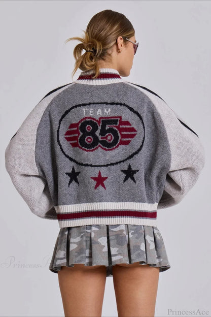 Vintage Letter Knit Cardigan Sweater