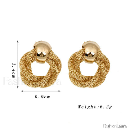Vintage Metallic Twisted Weaving Round Circle Dangle Earrings Wedding Earring