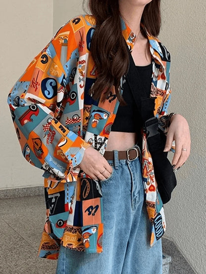 Vintage Mixed Print Long Sleeve Blouse