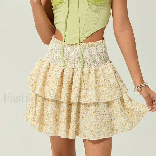 Vintage Shirred Floral Cake Skirt