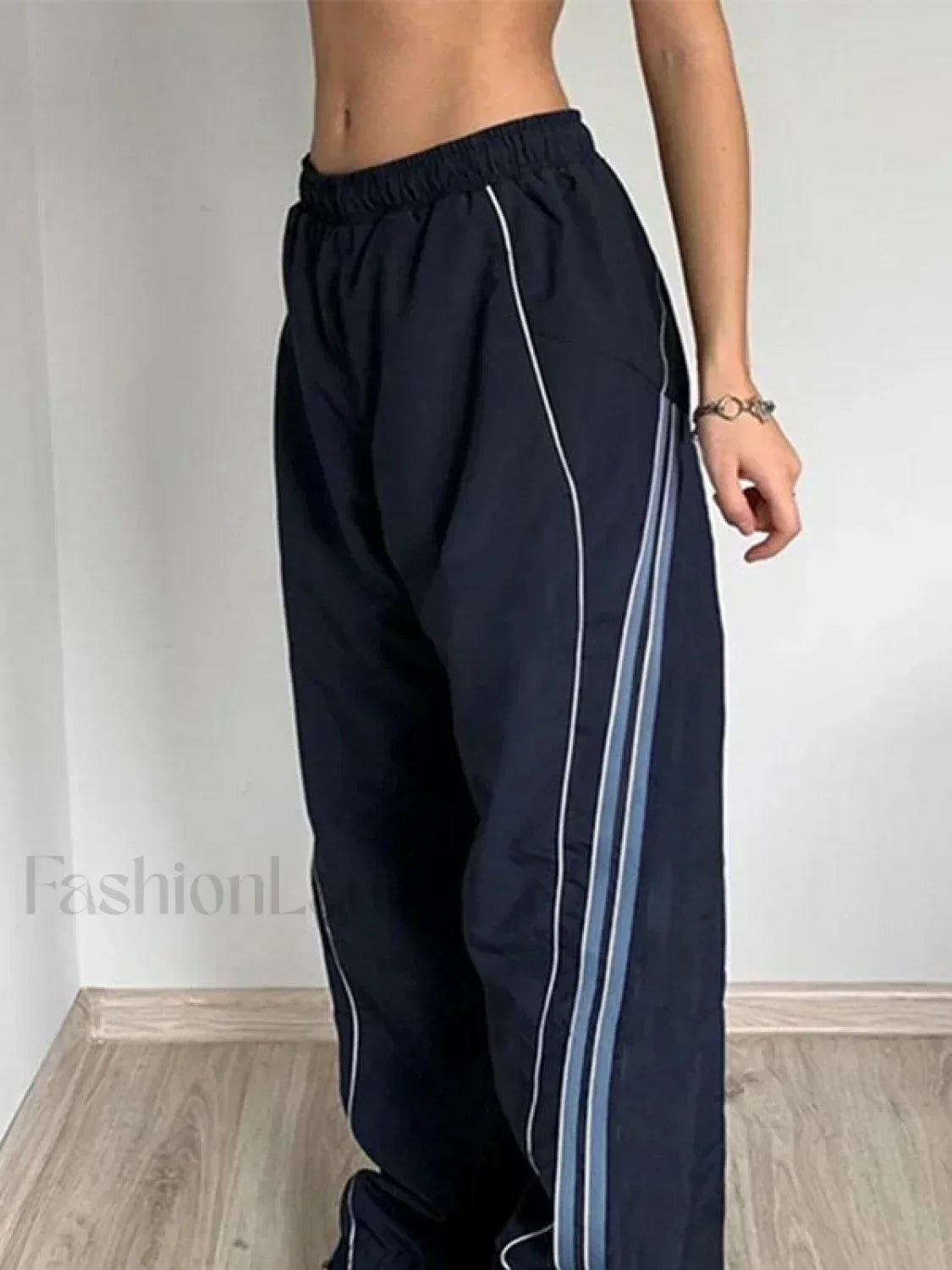 Vintage Striped Piping Baggy Sweatpants
