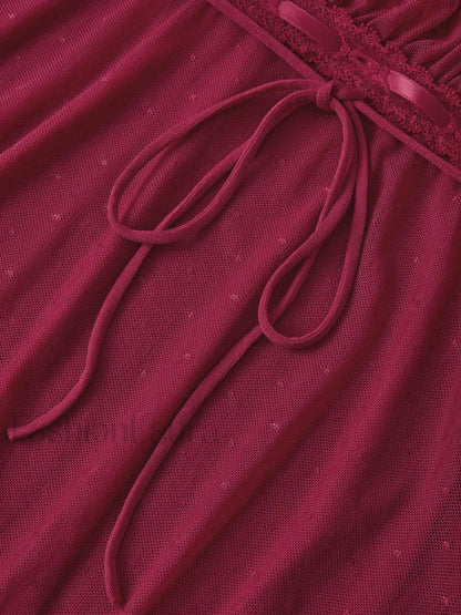 Vintage Tie Front Lace Trim Blouse