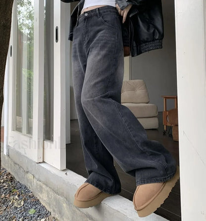 Vintage Wash Graceful Baggy Boyfriend Jeans
