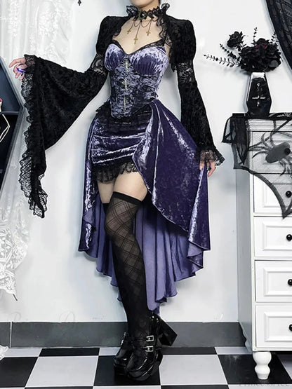 Violet Lace Cross Bodice Midi Dress