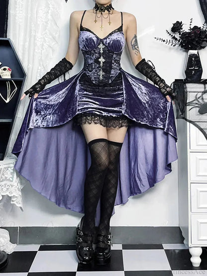 Violet Lace Cross Bodice Midi Dress