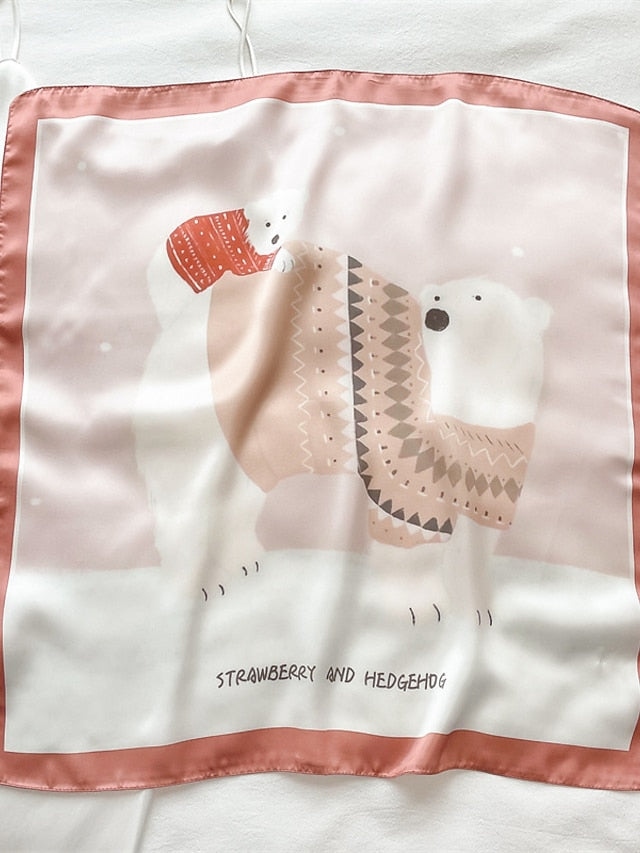 55*55CM Fashion Silk Satin Square Scarf Women Animal Print Small Neckerchief Hair Bandana Female Head Scarves Bags Decoration for Women